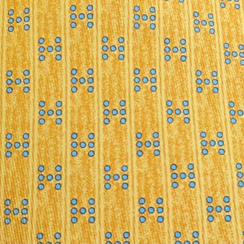 100% REAL HERMES TIE ~ YELLOW w FUN LIGHT BLUE MODERN H CIRCLE DOTS MOSAIC XL